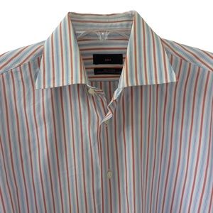 Men’s Zara Striped Button Up Cotton Dress Shirt Neck 16